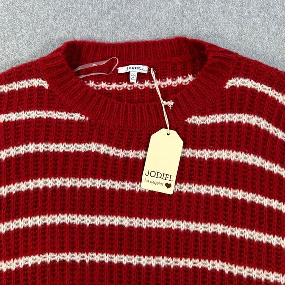 Jodifl Striped Oversize Knit Sweater Women's Large Red/White Crew Neck New - Picture 3 of 10